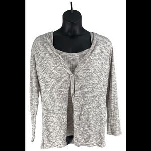 Susan Graver Women's Lifestyle Rib Cardigan and Tank Gray - Regular